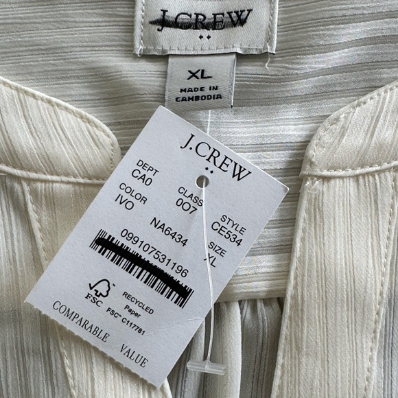 NEW J. CREW Factory Shadow-striped long-sleeve popover placket blouse Size XL - Picture 4 of 6